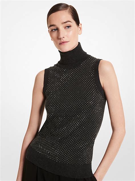 Embellished Cashmere Sleeveless Turtleneck Sweater 